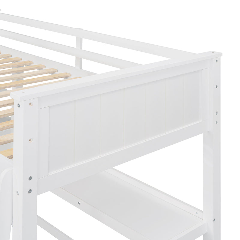 DreamHaus loft bed with built-in drawers, desk, and shelves for efficient space-saving bedroom furniture.