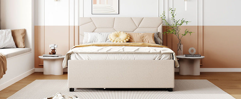 Upholstered Platform Bed With Brick Pattern Headboard And Twin Long Size Trundle - R&R Furniture Gallery (Fountain Valley, CA)