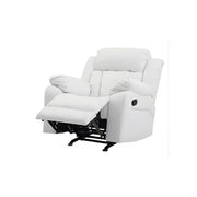 Comfortable Glory Furniture rocking motion recliner with plush cushions and wooden base, designed for relaxing and rocking comfort.