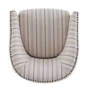 Transitional Upholstered Stripe Barrel Chair With Birch Wood Legs And Plush Cushioned Seat - Beige / Blue Stripe - R&R Furniture Gallery (Fountain Valley, CA)