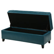 Noble House Juliana storage ottoman with birch wood legs and soft fabric upholstery, showcasing a versatile seating and storage solution.