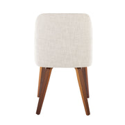 Lumi Source Toriano mid-century modern dining chair set with solid wood legs, in natural/cream or walnut/beige finishes.