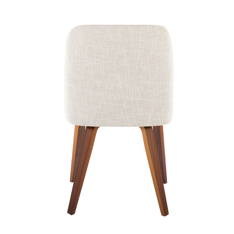 Lumi Source Toriano mid-century modern dining chair set with solid wood legs, in natural/cream or walnut/beige finishes.