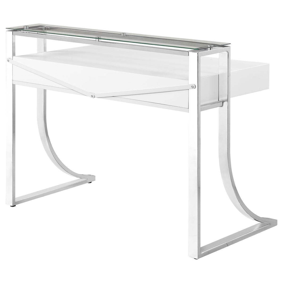 Serrano - 2 Drawer Writing Desk With Polished And Tempered Glass Hutch - Glossy White