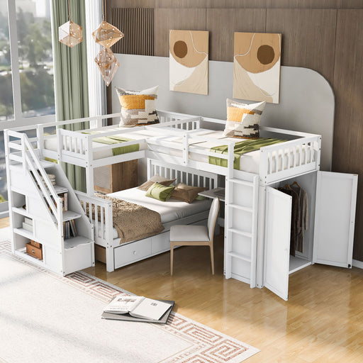 L Shaped Bunk Bed With 3 Drawers, Portable Desk And Wardrobe - R&R Furniture Gallery (Fountain Valley, CA)