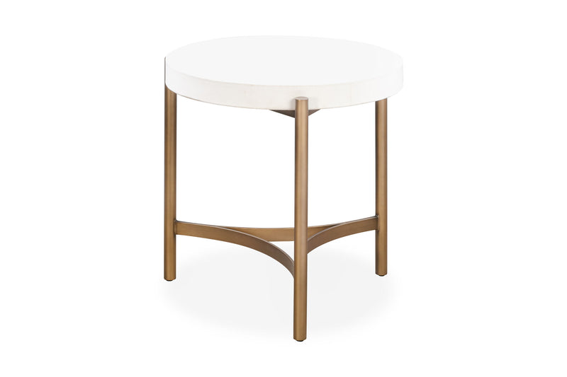 Lyon Round White Concrete and Metal Side Table