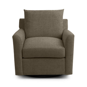 Classic Home Olivia swivel chair with plush fabric upholstery and a modern, rounded design for comfortable seating.