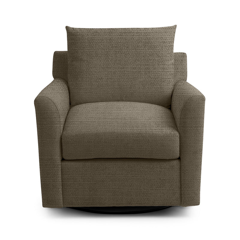 Classic Home Olivia swivel chair with plush fabric upholstery and a modern, rounded design for comfortable seating.