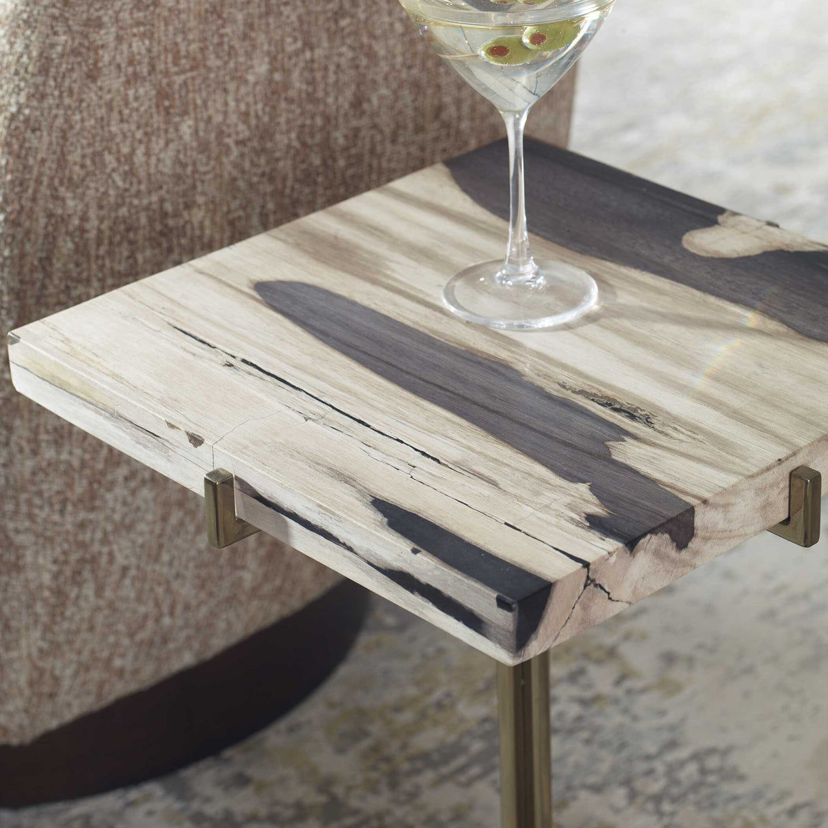 Rowman - Petrified Wood Accent Table - Bronze