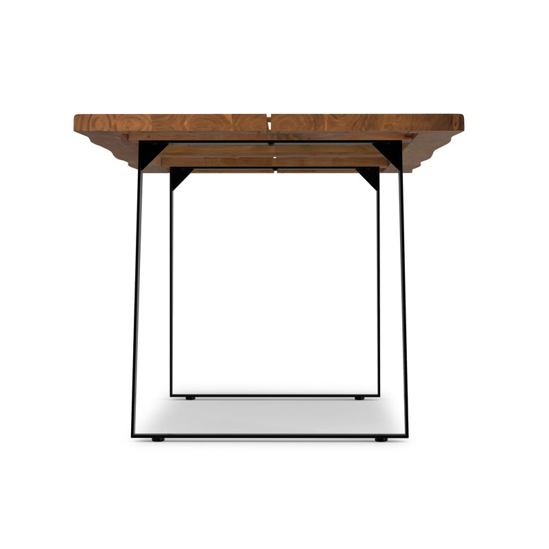 Handcrafted Delta dining table by Simpli-Home, showing a wooden table with a smooth finish and sturdy legs in a modern dining room setting.