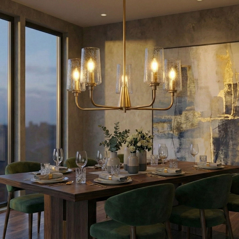 Dazzle - 5 Lights Chandelier With Clear Seeded Satin - Antique Brass / Clear / Gold - R&R Furniture Gallery (Fountain Valley, CA)