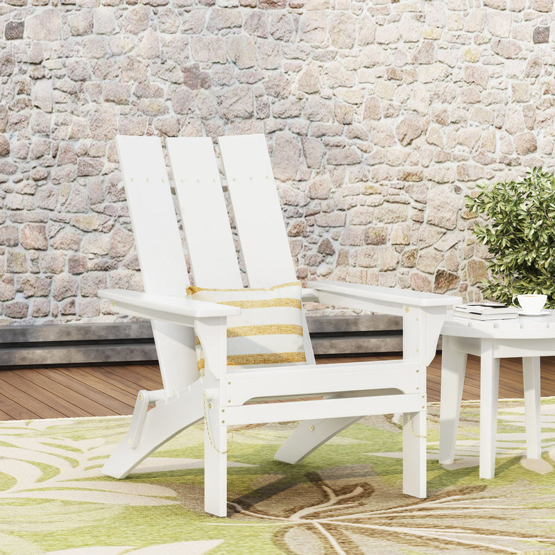 Noble House Aurascape outdoor foldable Adirondack chair with armrests, made of durable weather-resistant material, in a relaxed sitting position.