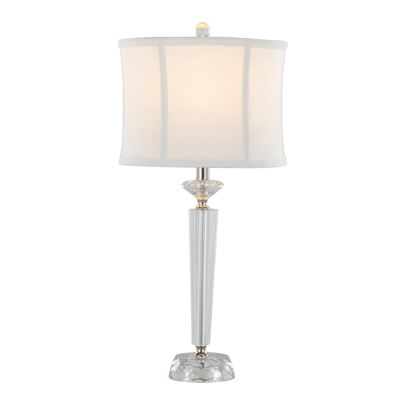Lumi Source Diamond Torch contemporary crystal table lamp set with clear, off-white shades and polished nickel bases.