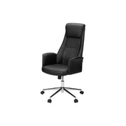 Black 8th Street office swivel chair with adjustable height, ergonomic design, and cushioned seat for comfortable workspace seating.