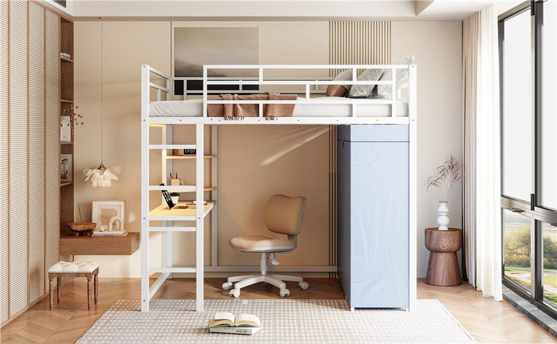 Loft Bed With Desk, Shelves, Power Outlet, LED Light And Wardrobe - R&R Furniture Gallery (Fountain Valley, CA)