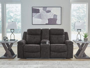 Brysonview - Double Reclining Loveseat With Console - Charcoal - R&R Furniture Gallery (Fountain Valley, CA)