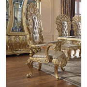 Cabriole - Arm Chair (Set of 2) - Light Gold Synthetic Leather & Gold - R&R Furniture Gallery (Fountain Valley, CA)