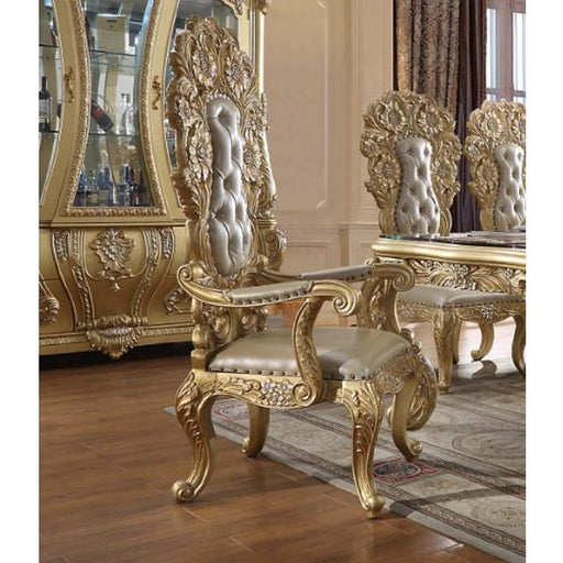 Cabriole - Arm Chair (Set of 2) - Light Gold Synthetic Leather & Gold - R&R Furniture Gallery (Fountain Valley, CA)