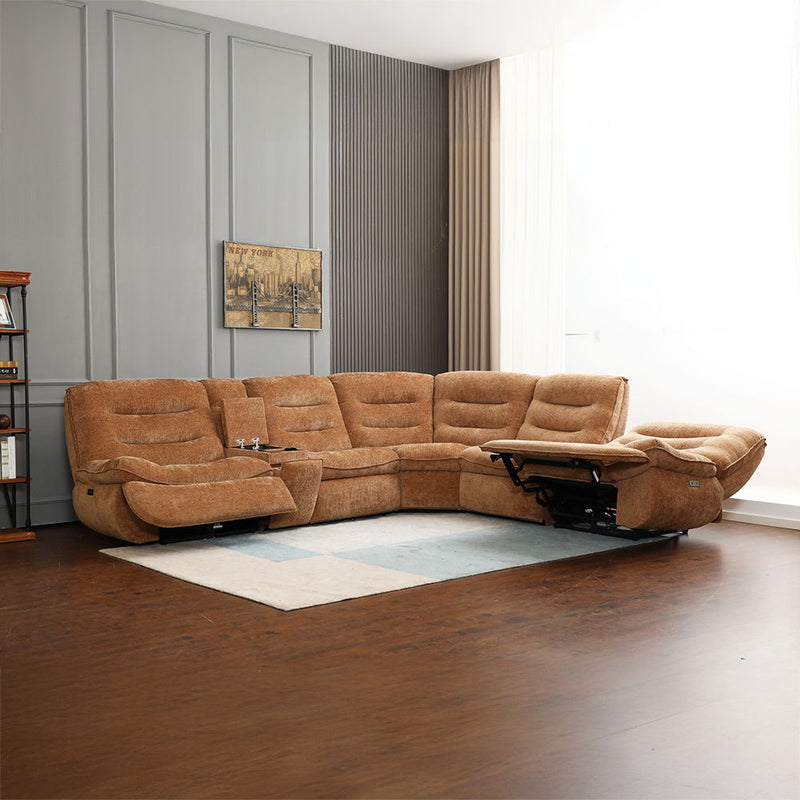 Emmy - Power Motion Sectional Sofa - Orange Chenille - R&R Furniture Gallery (Fountain Valley, CA)