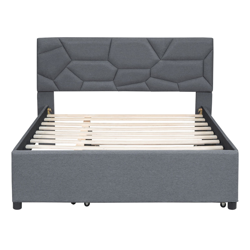 Upholstered Platform Bed With Brick Pattern Headboard And Twin Long Size Trundle - R&R Furniture Gallery (Fountain Valley, CA)