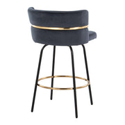 Lumi Source Cinch contemporary fixed height counter stools with swivel, round footrest, set of 2, modern design with black upholstery