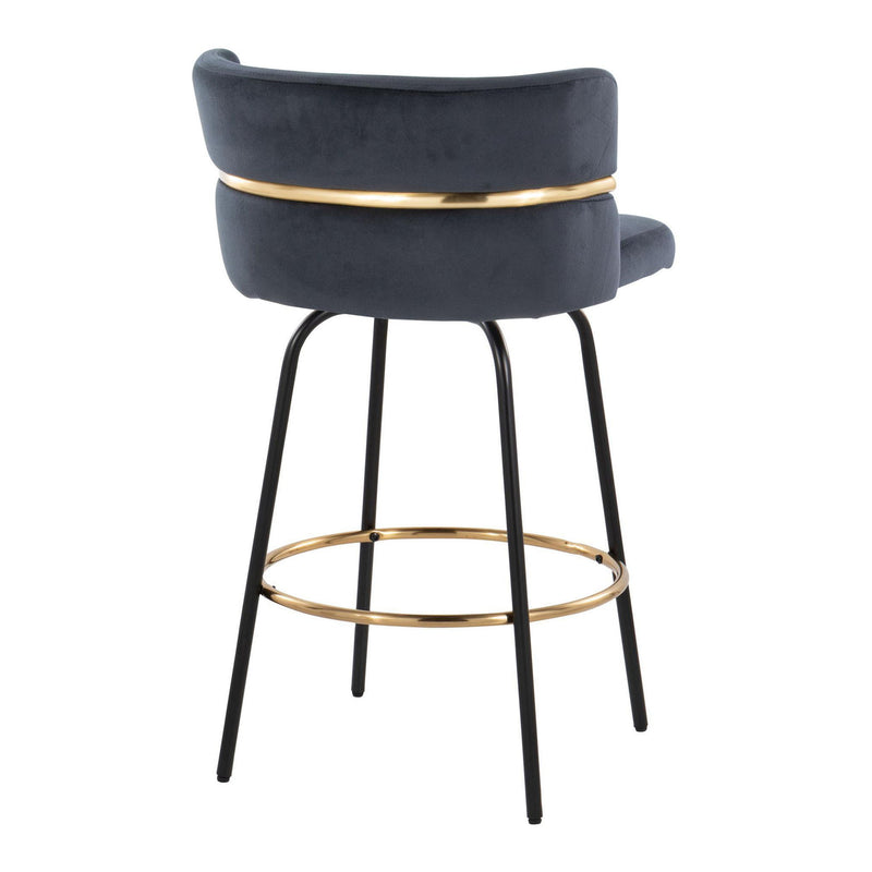 Lumi Source Cinch contemporary fixed height counter stools with swivel, round footrest, set of 2, modern design with black upholstery