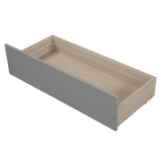 DreamHaus platform storage bed with two built-in drawers, featuring a modern design and a wooden finish.