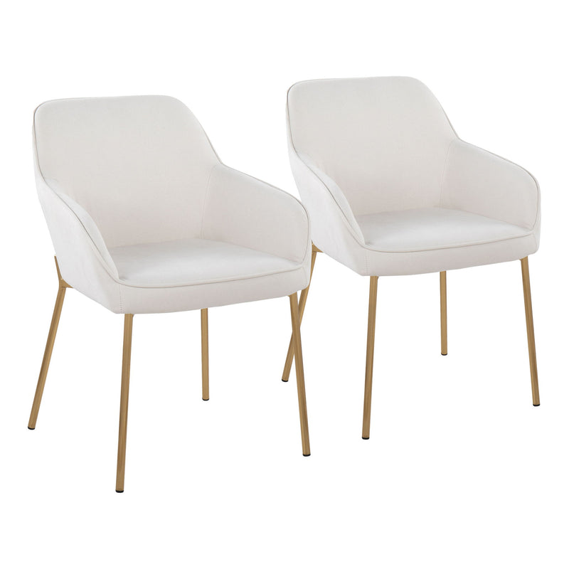 Pair of Lumi Source Daniella contemporary dining chairs, featuring sleek modern design with cushioned seats and wooden legs.