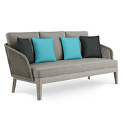 Simpli-Home Carmel outdoor sofa in Sand Drift with plush cushions and a sturdy frame, ideal for patio or garden seating.