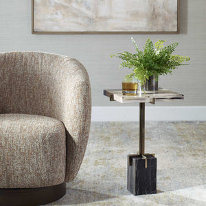 Rowman - Petrified Wood Accent Table - Bronze