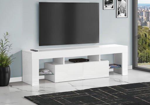 TV Stand, Console, Media Entertainment Center, Storage Cabinet, Glossy Contemporary & Modern - White - R&R Furniture Gallery (Fountain Valley, CA)