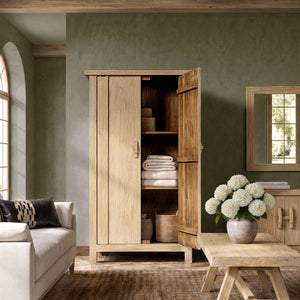 Jennifer Taylor Home Fable 2 Door Storage Cabinet in light natural brown wood with sleek, modern design and two spacious doors.