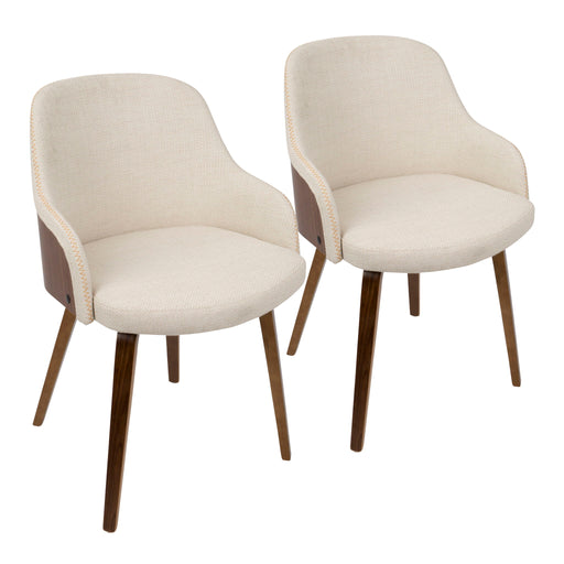 Lumi Source Bacci mid-century modern dining arm chair with wooden legs and upholstered seat, stylish and comfortable for dining rooms.