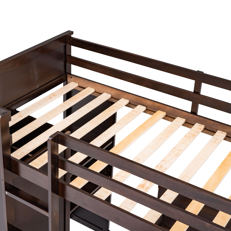 DreamHaus loft bed with integrated stand-alone bed, shelves, desk, and wardrobe, showcasing a modern multi-functional bedroom setup.