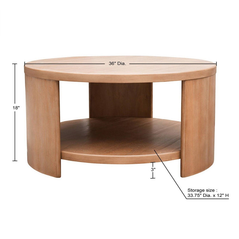 Minimalist Round Coffee Table With Shelf Storage - Natural - R&R Furniture Gallery (Fountain Valley, CA)