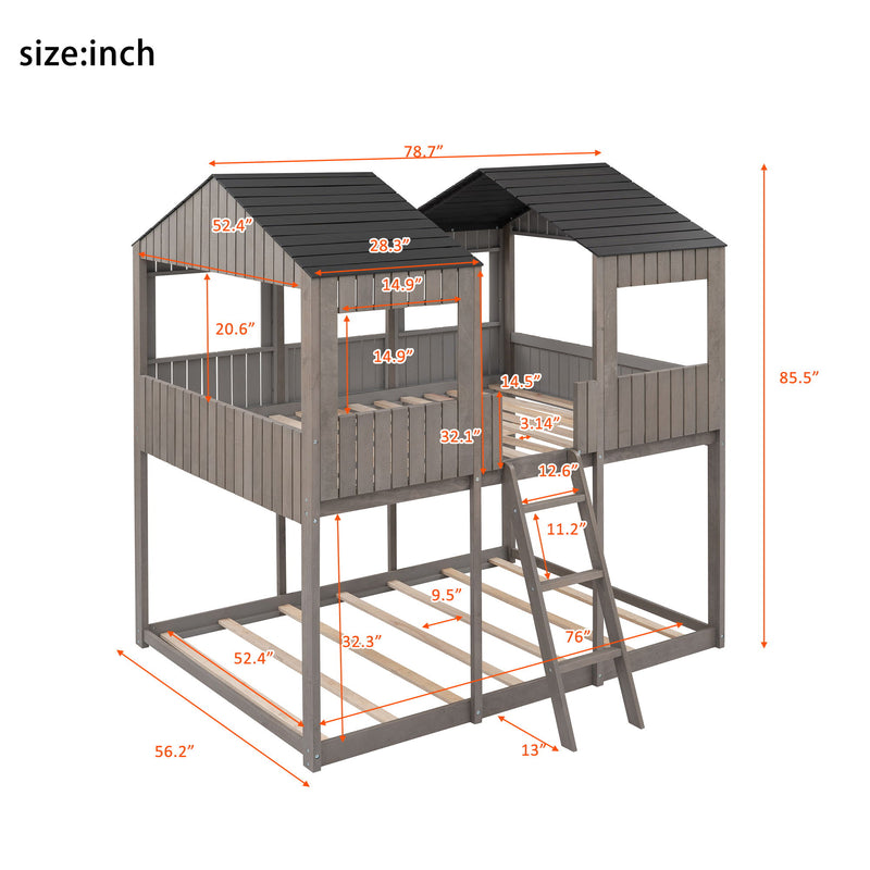 Bunk Bed With Roof, Window, Guardrail, Ladder - R&R Furniture Gallery (Fountain Valley, CA)