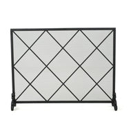 Noble House minimalist single panel iron fireplace screen with diamond design, showcasing a sleek protective fireguard.