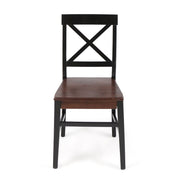 Set of two Noble House Plethora dining chairs with X-shaped back design, featuring wooden legs and cushioned seats.