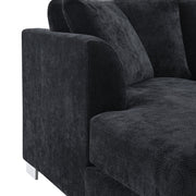 Luxe & Co. modern cloud L-shaped sectional sofa with oversized chaise, four seats, and two free pillows in a stylish living room setting.