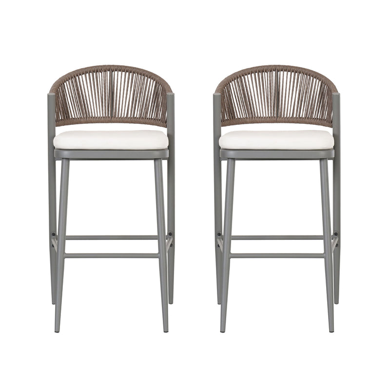 Outdoor Bar Height Metal Frame Counter Stools With Scallop Shaped Backrest & Water Resistant Cushions - R&R Furniture Gallery (Fountain Valley, CA)