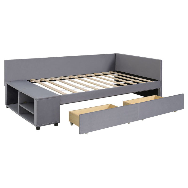 L Shaped Upholstered Platform Bed With Storage And Drawers - R&R Furniture Gallery (Fountain Valley, CA)