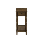 8th Street accent end table with two tiers, storage drawer, traditional stylish design, featuring wooden finish and decorative accents.
