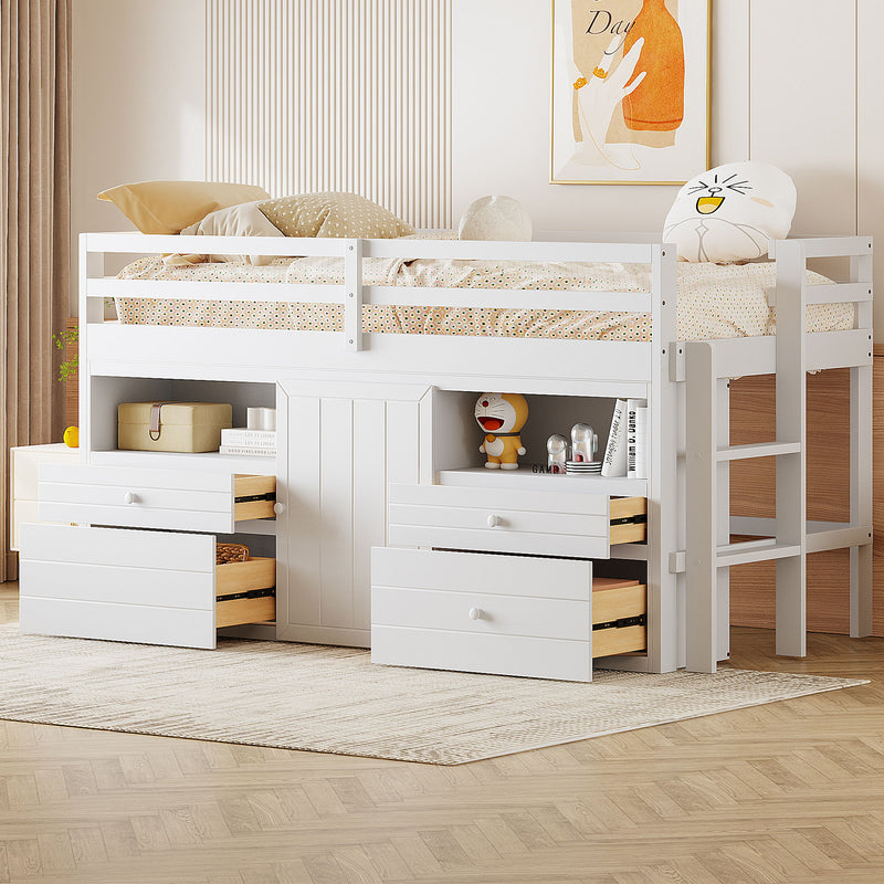 Loft Bed With 4 Drawers, Underneath Cabinet And Shelves - R&R Furniture Gallery (Fountain Valley, CA)
