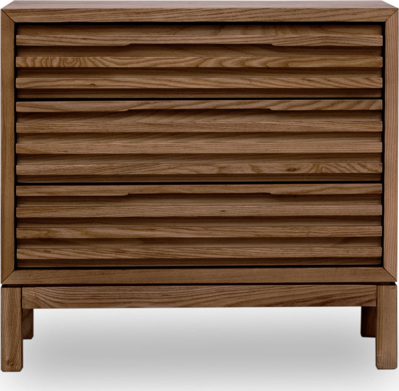 Tanner Three Drawer Ash Wood Nightstand in Roux