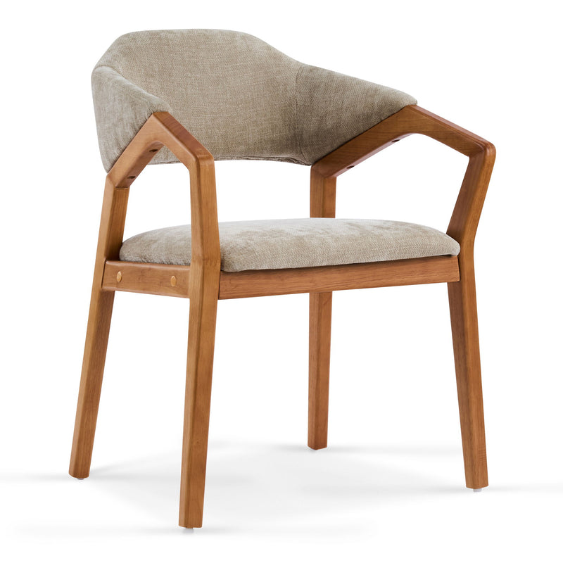 Indoor Upholstered Dining Chair (Set of 2) With Sturdy Frame And Ergonomic Curved Backrest - Oatmeal / Teak - R&R Furniture Gallery (Fountain Valley, CA)