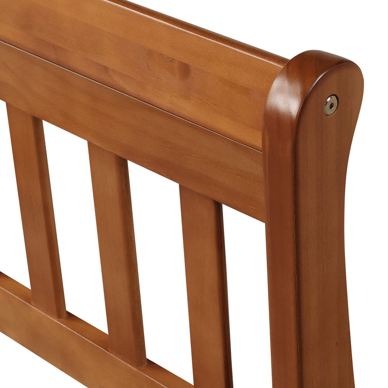 DreamHaus platform bed frame with sleigh design, wood slats, headboard, and footboard for sturdy mattress support.