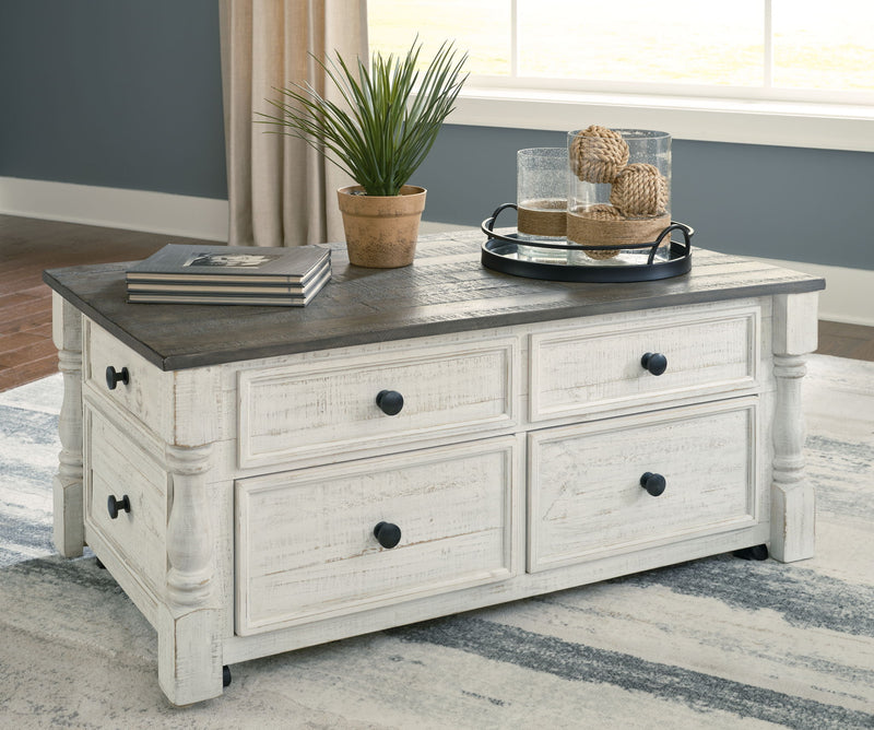 Havalance - Lift Top Cocktail Table with Storage Drawers - White / Gray - R&R Furniture Gallery (Fountain Valley, CA)