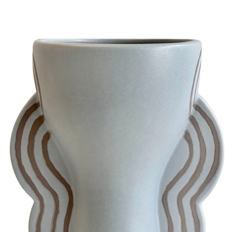 Earthenware - Line Art Goblet Vase - Light Blue - R&R Furniture Gallery (Fountain Valley, CA)