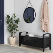 Handcrafted Warm Shaker entryway storage bench with wooden finish and cushioned seat, ideal for footwear and organizing entryway space.