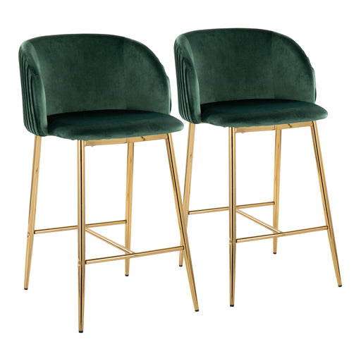 Set of two Lumi Source Fran pleated contemporary counter stools with fixed height, featuring sleek modern design and upholstered seats.